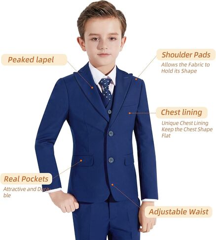 Plavict Boys' Suits Slim Fit 5 Pcs, Adjustable Waist, Boys Formal Suit Kids Blue Suit set size 3 in Saudi Arabia