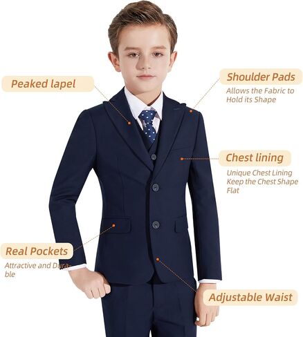 Plavict Boys' Suits Slim Fit 5 Pcs, Adjustable Waist, Boys Formal Suit Kids Blue Suit set size 3 in Saudi Arabia