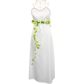 Women Aerith Gainsborough White Sleeveless Dress Outfits Aeris Halloween Fantasy Gown Suits
