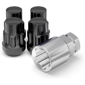 White Knight 40400SBK أسود كروم 1/2 بوصة - 20 خيط مقاس أقفال عجلة من نوع مقبس البلوط، 4 عبوات