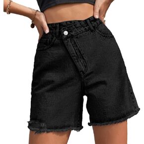 Women's High Waisted Criss Crossover Denim Shorts Summer Straight Leg Jean Shorts with Pocket