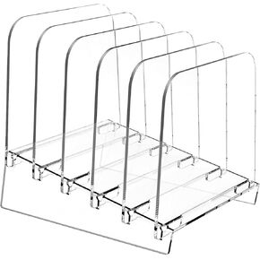 File Holder File Sorter, Vertical File Organizer for Desk, Desk Top File Folder Organizer Stand, Acrylic File Rack File Folder Holder, 5 Sections Clear File Stand for Office, School, Home