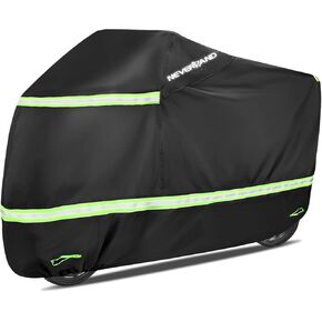 Motorcycle Cover Waterproof Outdoor, NEVERLAND Black Scooter Cover with Night Reflective, Heavy Duty Motorcycle Cover All Season Protection, Motorbike Cover with Lock-Holes, Storage Bag (Up to 117")