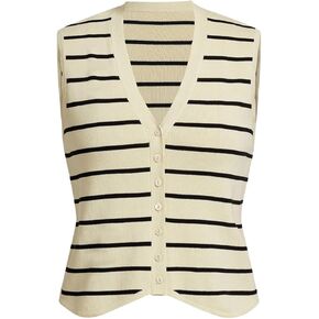 Verdusa Women's Button Front V Neck Sleeveless Striped Knit Sweater Vest