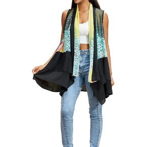 Summer Women's Casual Sleeveless Cardigan Open Front Tunic Vest Soft Black Mesh Cardigan Vest