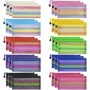 30pcs Mesh Zipper Pouch B6 Net Zipper Bag Multipurpose Travel Mesh Bag Plastic Colorful Small Pencil Pouches to Storage Cosmetics Stationery Office Supplies,10 Color