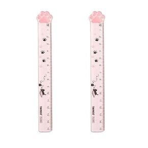 2pcs 15CM Pink Cats Claw Straight Rulers, Measuring Rulers Plastic Scale Rulers Cute Rulers, Plastic Measuring Tool Kawaii Portable Stationery Rulers School Supplies Stationery Transparent Ruler