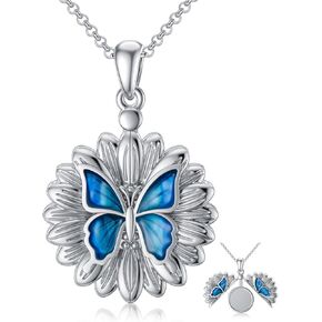 SOULMEET 1 Inch Round Sunflower Butterfly Locket Necklace That Holds 1 Picture Photo Sterling Silver Personalized Expandable Locket Necklace
