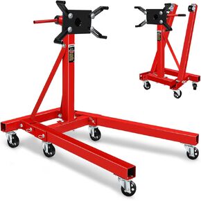 DNA MOTORING Foldable 360 Degree Rotating Head Engine Motor Stand 2000Lb Capacity with 6-Casters, 4 Adjustable Arms, Red, TOOLS-00325