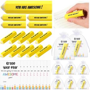 25 Sets First Day of School Gifts for Students You are Awesome Erasers Inspirational Card and Organza Bag Back to School Supplies Welcome Back to School Gifts for Classroom Prize Party Favor