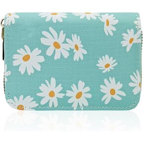 Credit Card Holder for Women, RFID-Blocking Card Holder Wallet with Zipper 11Slots Daisy Womens Card Organizer (Black)