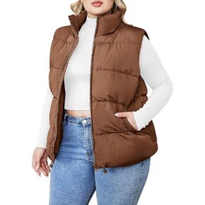 IN'VOLAND Women's Plus Size Zip Up Puffer Vest Stand Collar Outerwear Sleeveless Padded Jacket Coat with Pockets