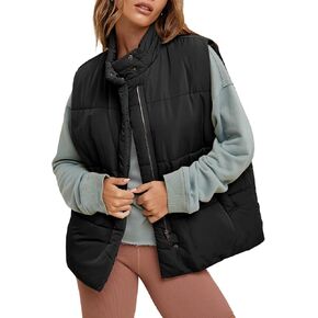 Tankaneo Womens Puffer Vests Zip Up Stand Collar Warm Padded Gilet Sleeveless Coats with Pockets