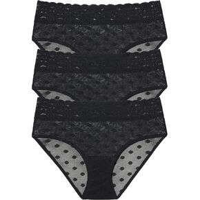 Skarlett Blue Dare Women's Comfortable Hipster Panty withStretchy Dot Lace and Floral Trim Waistband 3 Pack