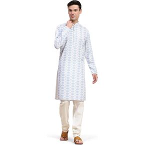 SKAVIJ Men’s Embroidered Sequined Kurta with Pajama 2-Piece Set