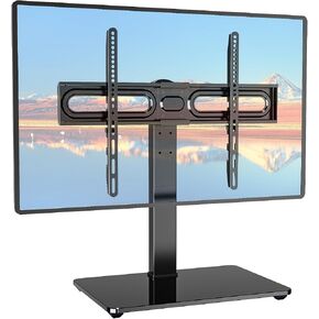 WALI Universal TV Stand, Table Top TV Stand for 37 to 70 inch LCD LED TVs, 9 Level Height Adjustable TV Mount with Tempered Glass Base, Holds up to 88lbs, Max Mounting Holes 600x400mm (TVDVD-5), Black