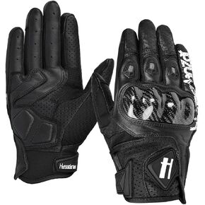Harssidanzar Leather Perforated Motorcycle Gloves for Men Motorbike Riding Driving Gloves CM001US