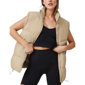 Zeagoo Women Sleeveless Warm Jackets Casual Stand Collar Puffer Vest Zip Up Quilted Jacket Winter Outerwear Coat