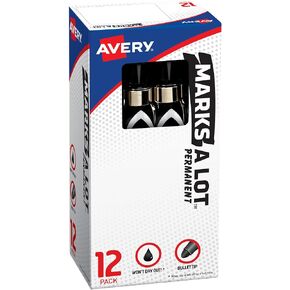 Marks-a-lot Avery Permanent Marker, Large Bullet Tip, Black (24878 ) 12 Count (Pack of 1)