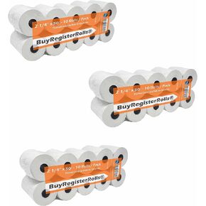 (10 Pack x 3) 2 1/4 X 50 Thermal Paper (30 Rolls) for Verifone Vx520, Ingenico ICT220, Clover Flex, Clover Mini, Square Terminal - Register Receipt Paper fits all Credit Card Machines