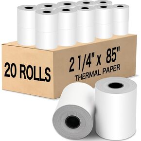 2 1/4" x 85' Thermal Paper, 20 Rolls Thermal Receipt Paper, Credit Card Paper Rolls, Thermal Printer Paper for Cash Register, POS Receipt, Credit Card Machines