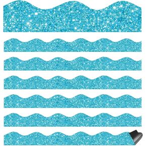 24 Pcs Blue Glitter Magnetic Borders for Classroom Glitter Bulletin Board Borders Whiteboard Chalkboard Shine Strips Borders Trim Scalloped Board Borders School Bulletin Board Decorations