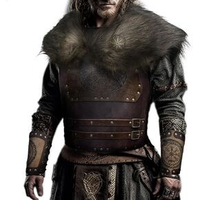 HiiFeuer Viking Artificial Fur Shawl Fur Collar with Leather Chest Armor and Viking Symble Arm Guards, Barbarian Warrior Faux Leather Costume