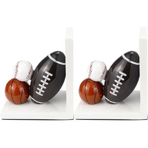 Resin Bookend Football Basketball Book Stopper Heavy Duty Bookend Modern Geometric Design for Home Library Office School Book Display