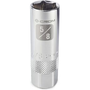 CROM Magnetic Spark Plug Socket Set - 5 Piece 3/8" Drive Spark Plug Removal Tool, Includes 14mm and 16mm Thin Wall Sockets, 9/16 inch, 5/8 inch and 13/16 inch Sockets, Aluminum Storage Rail Included