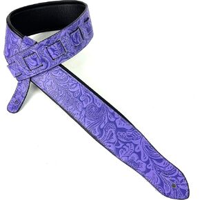 Walker And Williams G-972 Bright Irish Violet Embossed Floral Guitar Strap with Padded Back For Acoustic, Electric, And Bass Guitars
