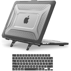 MOSISO Compatible with MacBook Air 13 inch Case 2024 2023 2022 M3 A3113 M2 A2681, Honeycomb Heavy Duty TPU Bumper Plastic Hard Case with Fold Kickstand&Keyboard Cover for MacBook Air 13.6, Black