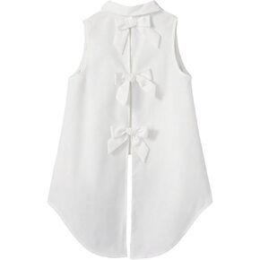 Verdusa Girl's Button Front Bow Back Sleeveless Shirt High Low Asymmetrical Hem Blouse Top