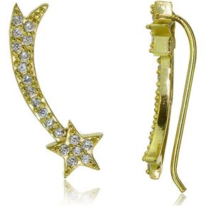 Sterling Silver Cubic Zirconia Shooting Star Crawler Climber Hook Earrings