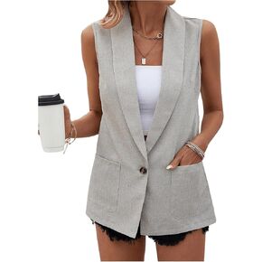 WDIRARA Women's Shawl Collar Sleeveless Blazer Vest Button Front Blazer Jackets with Pockets