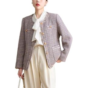 chouyatou Women's Elegant Houndstooth Tweed Jacket Button Down Fringed Tassel Blazer Jacket Coat