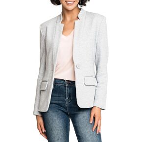 Notch Collar Blazer for Women - Casual Wear for Home & Office - Soft Stretchy Knit & Minimized Notched Collar - Grey M
