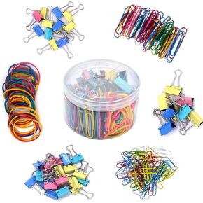 240PCS Black Office Binder Paper Clip Set，28mm/50mm Paper Plips, 15mm/19mm/25mm Large, Medium and Small Binders, Office Paper Clips and Elastic Rubber Bands