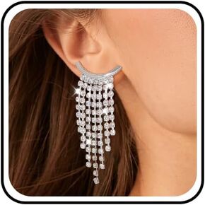 كليب على الأقراط للنساء 925 الاسترليني الشظية قطرة تتدلى كليب الأقراط الساحرة لا ثقب هوب أقراط سباركلي مكعب زركونيا شرابة الأذن كليب بيان مجوهرات حفلة موسيقية الزفاف