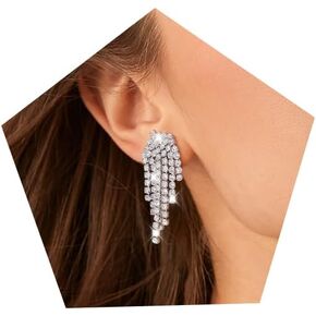 Clip on Earrings for Women 925 Sterling Sliver Drop Dangle Clip Earrings Charming No Piercing Hoop Stud Earrings Sparkly Cubic Zirconia Tassel Ear Clips Statement Jewelry Party Prom Wedding