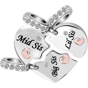 Nana Mom Mother Daughter Son Sisters Rose Gold Tone Heart Puzzle Dangle Charms Compatible with Pandora Bracelet set for 3