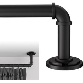 GEEBOBO Black Curtain Rods for Windows 120 to 240 Inch, 1 inch Industrial Heavy Duty Curtain Rods, Extra Long Adjustable Wrap Around Curtain Rod for Outdoor, Living Room(Black, 30"-240")