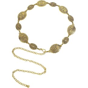 Verdusa Women's Golden Metal Decor Carved Floral Design Waist Chain Belt