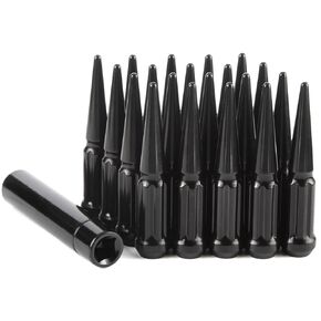 GAsupply 1/2-20 Spike Lug Nuts Black 20pcs, 1/2 x 20 Locking Spiked Lug Nut Spline 4.4" Tall, Closed End Bulge Acorn 60 Degree Cone/Conical Seat