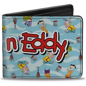 Buckle-Down Warner Bros. Animation Wallet, Bifold, Ed Edd N Eddy Title Logo and Character Poses Scattered Blues, Vegan Leather