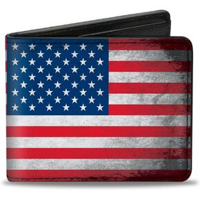 Buckle-Down Men's PU Bifold Wallet-American Flag Distressed, Multicolor, 4.0" x 3.5"