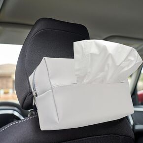 Aosbos Car Tissue Holder - Sun Visor Tissues Holder - Mask Holder for Car - PU Leather Napkin Box with Elastic Band - Easy Installation on Backseat and Armrest - Black