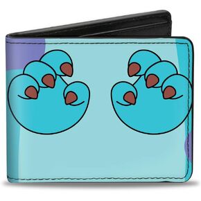 Buckle-Down Men's Disney Wallet, Bifold, Monsters Inc Sulley Hands Boo Hanging On Pose Blue, Vegan Leather, 4.0" x 3.5"