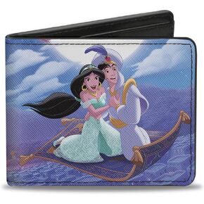 Buckle-Down Men's Disney Wallet, Bifold, Classic Aladdin Jasmine Magic Carpet Ride Scene, Vegan Leather, 4.0" x 3.5"