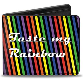 Buckle-Down Men's PU Bifold Wallet-Taste My Rainbow Black/Multi Color, Multicolor, 4.0" x 3.5"