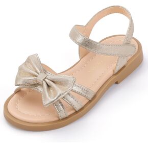 PANDANINJIA Girls Sandals Toddler Little Kids Open Toe Bows Summer Flats Dress Sandals Shoes